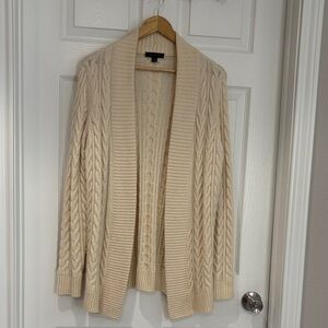 Ann Taylor Cream Cable Knit Open Cardigan